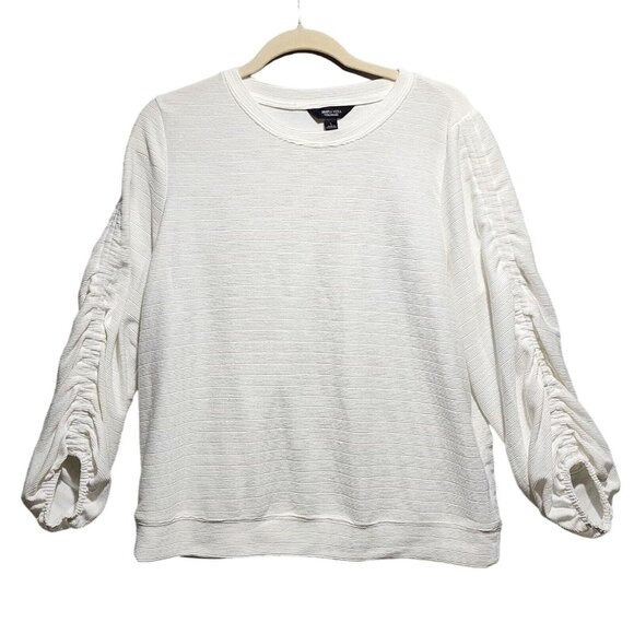 Simply Vera Vera Wang Womens White Ruched Sleeve Top Sweater Crewneck Size Large - Picture 1 of 9
